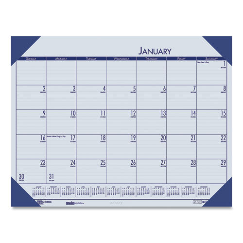 Ecotones Recycled Monthly Desk Pad Calendar, 18.5 X 13, Ocean Blue Sheets/corners, Black Binding, 12-month (jan To Dec): 2025