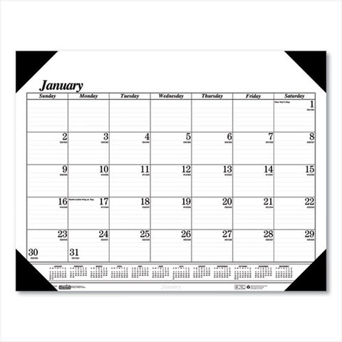 Recycled One-color Refillable Monthly Desk Pad Calendar, 22 X 17, White Sheets, Black Binding/corners,12-month(jan-dec): 2025