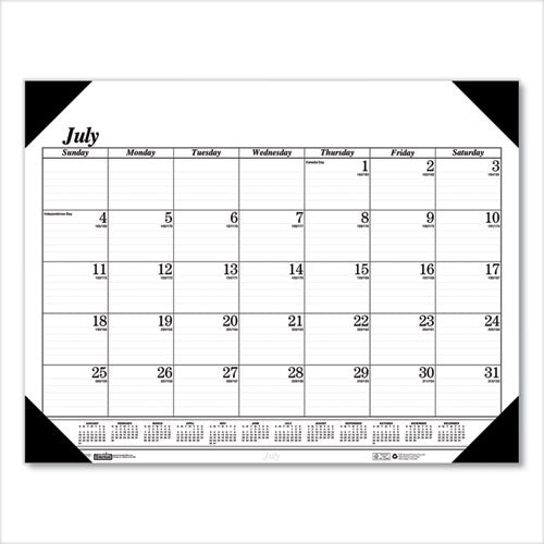 Recycled Economy Academic Desk Pad Calendar, 22 X 17, White/black Sheets, Black Binding/corners,14-month(july-aug): 2024-2025