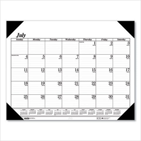 Recycled Economy Academic Desk Pad Calendar, 22 X 17, White/black Sheets, Black Binding/corners,14-month(july-aug): 2024-2025