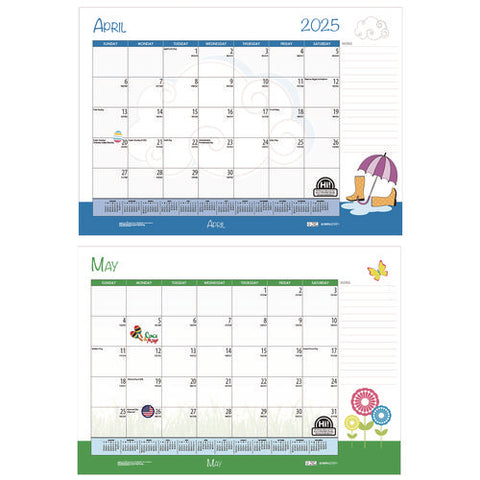 Academic Year Recycled Desk Pad Calendar, Illustrated Seasons Artwork, 22 X 17, Black Binding, 12-month (july-june):2024-2025