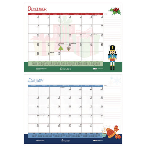 Academic Year Recycled Desk Pad Calendar, Illustrated Seasons Artwork, 22 X 17, Black Binding, 12-month (july-june):2024-2025