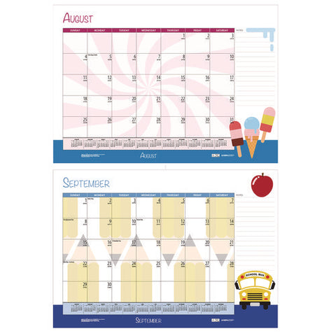 Academic Year Recycled Desk Pad Calendar, Illustrated Seasons Artwork, 22 X 17, Black Binding, 12-month (july-june):2024-2025