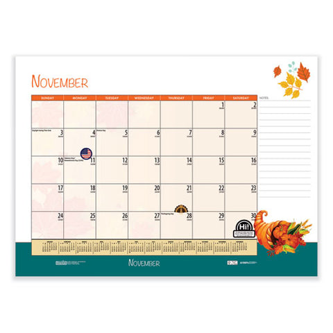 Recycled Desk Pad Calendar, Illustrated Seasons Artwork, 22 X 17, Black Binding/corners,12-month (jan To Dec): 2025