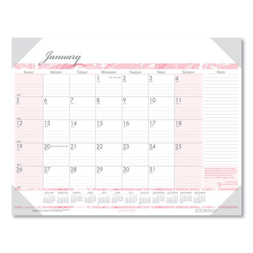 Recycled Monthly Desk Pad Calendar, Breast Cancer Awareness Artwork, 18.5 X 13, Black Binding/corners,12-month(jan-dec): 2025