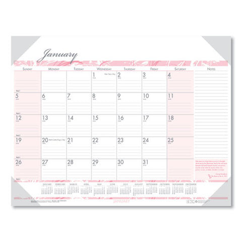 Recycled Monthly Desk Pad Calendar, Breast Cancer Awareness Artwork, 18.5 X 13, Black Binding/corners,12-month(jan-dec): 2025