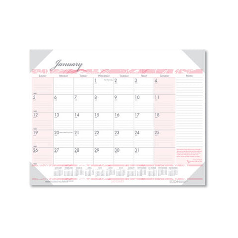 Recycled Monthly Desk Pad Calendar, Breast Cancer Awareness Artwork, 22 X 17, Black Binding/corners,12-month (jan-dec): 2025