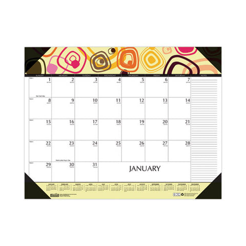 Recycled Desk Pad Calendar, Geometric Artwork, 22 X 17, White Sheets, Black Binding/corners,12-month (jan To Dec): 2025