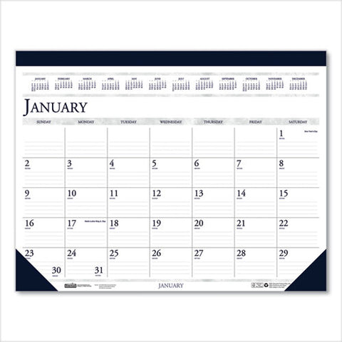 Recycled Two-color Monthly Desk Pad Calendar, 18.5 X 13, Perforated White/blue/gray Sheets, 12-month (jan-dec): 2025