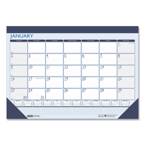 Recycled Contempo Desk Pad Calendar, 22 X 17, White/blue Sheets, Blue Binding, Blue Corners, 12-month (jan To Dec): 2025