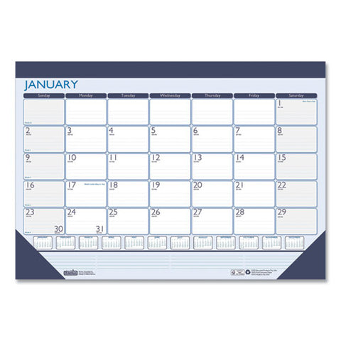 Recycled Contempo Desk Pad Calendar, 22 X 17, White/blue Sheets, Blue Binding, Blue Corners, 12-month (jan To Dec): 2025