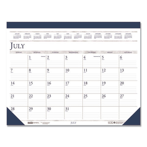 Recycled Academic Desk Pad Calendar, 18.5 X 13, White/blue Sheets, Blue Binding/corners, 14-month (july To Aug): 2024 To 2025