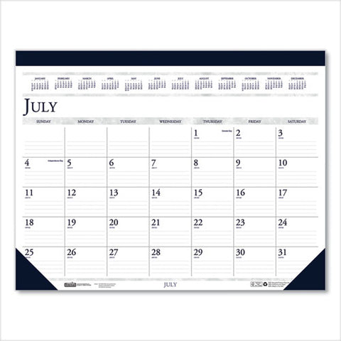 Recycled Academic Desk Pad Calendar, 18.5 X 13, White/blue Sheets, Blue Binding/corners, 14-month (july To Aug): 2024 To 2025