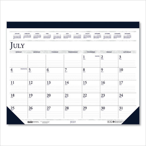 Recycled Academic Desk Pad Calendar, 22 X 17, White/blue Sheets, Blue Binding/corners, 14-month (july To Aug): 2024 To 2025