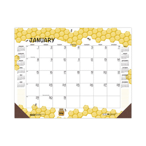 Recycled Honeycomb Desk Pad Calendar, Honeycomb Artwork, 18.5 X 13, White/multicolor Sheets, 12-month (jan To Dec): 2025