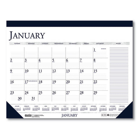 Recycled Two-color Monthly Desk Pad Calendar With Notes Section, 22 X 17, Blue Binding/corners, 12-month (jan-dec): 2025