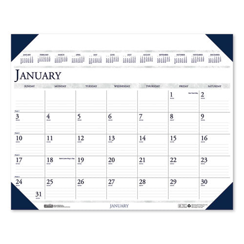 Executive Monthly Desk Pad Calendar, 24 X 19, White/blue Sheets, Blue Corners, 12-month (jan To Dec): 2025