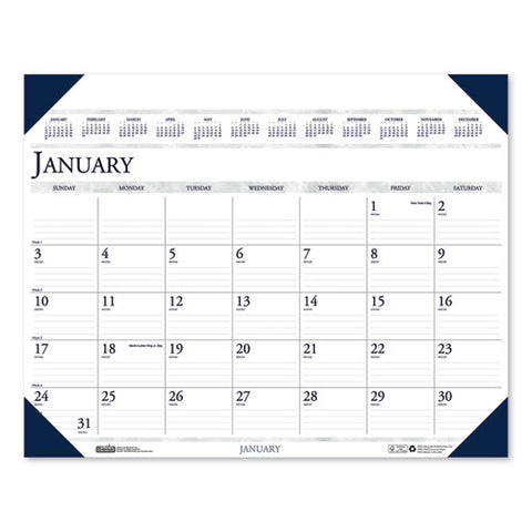 Executive Monthly Desk Pad Calendar, 24 X 19, White/blue Sheets, Blue Corners, 12-month (jan To Dec): 2025