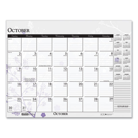 Recycled Desk Pad Calendar, Wild Flowers Artwork, 18.5 X 13, White Sheets, Black Binding/corners,12-month (jan-dec): 2025