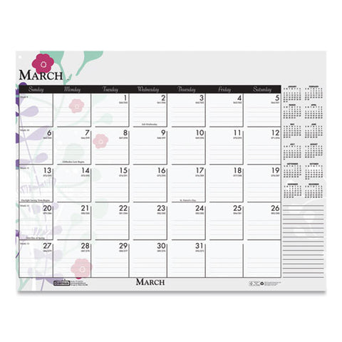 Recycled Desk Pad Calendar, Wild Flowers Artwork, 18.5 X 13, White Sheets, Black Binding/corners,12-month (jan-dec): 2025