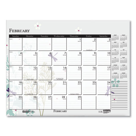 Recycled Desk Pad Calendar, Wild Flowers Artwork, 22 X 17, White Sheets, Black Binding/corners,12-month (jan-dec): 2025