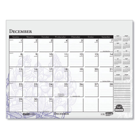 Recycled Desk Pad Calendar, Wild Flowers Artwork, 22 X 17, White Sheets, Black Binding/corners,12-month (jan-dec): 2025