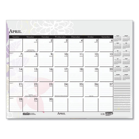 Recycled Desk Pad Calendar, Wild Flowers Artwork, 22 X 17, White Sheets, Black Binding/corners,12-month (jan-dec): 2025