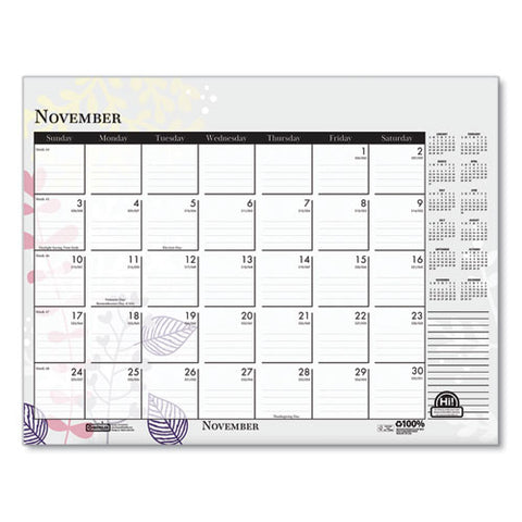 Recycled Desk Pad Calendar, Wild Flowers Artwork, 22 X 17, White Sheets, Black Binding/corners,12-month (jan-dec): 2025