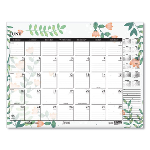 Recycled Desk Pad Calendar, Wild Flowers Artwork, 22 X 17, White Sheets, Black Binding/corners,12-month (jan-dec): 2025