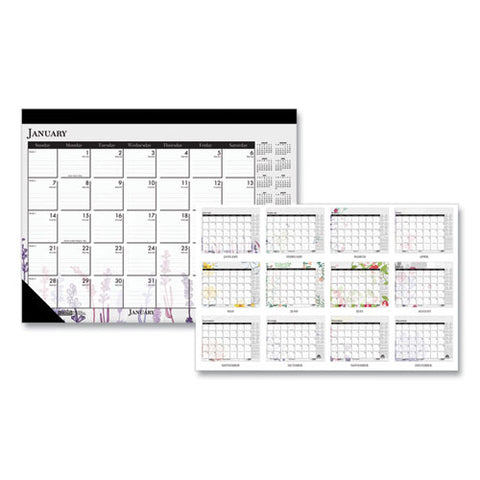 Recycled Desk Pad Calendar, Wild Flowers Artwork, 22 X 17, White Sheets, Black Binding/corners,12-month (jan-dec): 2025