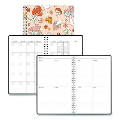 Recycled Non-dated Monthly/weekly Planner, Mushrooms, Multicolor Cover, Undated