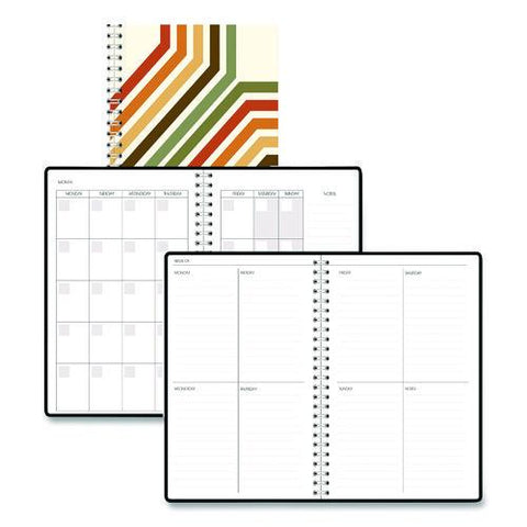 Recycled Non-dated Monthly/weekly Planner, 70's Stripes, Multicolor Cover, Undated