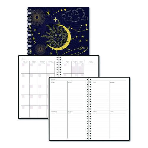 Recycled Non-dated Monthly/weekly Planner, Celestial, Blue/gold Cover, Undated
