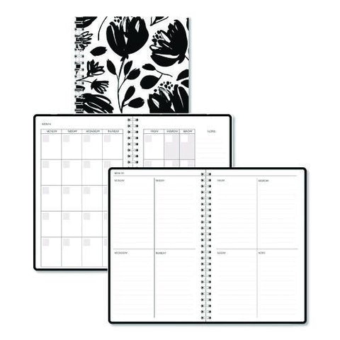 Recycled Non-dated Monthly/weekly Planner, Black And White Floral, Black/white Cover,  Undated
