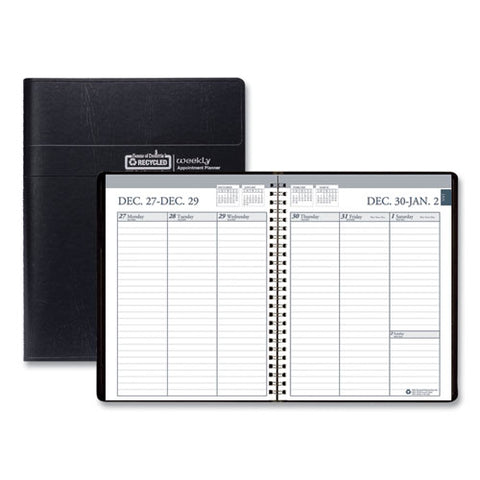 Recycled Weekly Appointment Book Ruled Without Appointment Times, 8.75 X 6.88, Black Cover, 12-month (jan To Dec): 2025