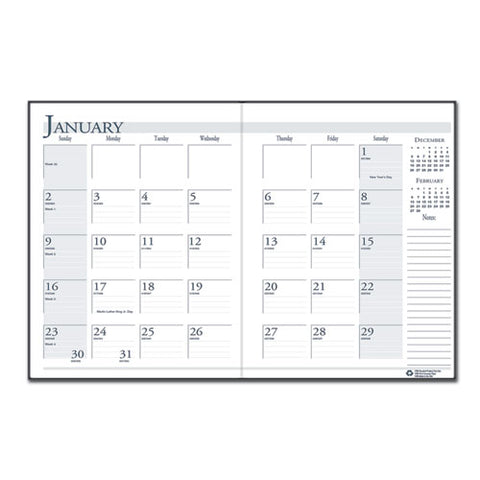 Recycled Ruled 14-month Planner With Leatherette Cover, 11 X 8.5, Black Cover, 14-month: Dec 2024 To Jan 2026