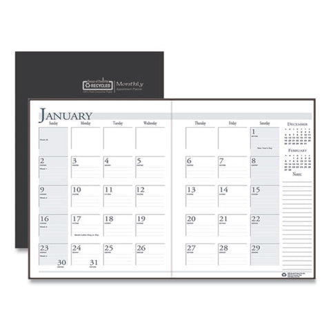 Recycled Ruled 14-month Planner With Leatherette Cover, 11 X 8.5, Black Cover, 14-month: Dec 2024 To Jan 2026