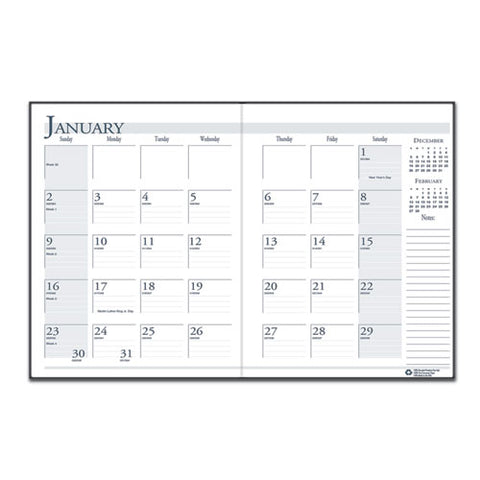 Recycled Ruled 14-month Planner With Leatherette Cover, 10 X 7, Black Cover, 14-month: Dec 2024 To Jan 2026