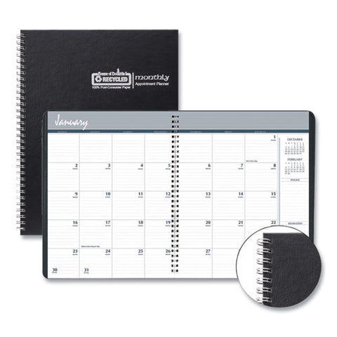 Monthly Hard Cover Planner, 11 X 8.5, Black Cover, 14-month: Dec 2024 To Jan 2026