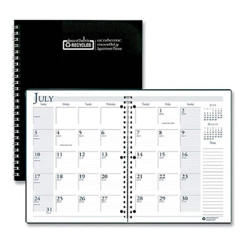 Recycled Three-hole Punched Wirebound Academic Monthly Planner, 11 X 8.5, Black Cover, 14-month (july To Aug): 2024 To 2025