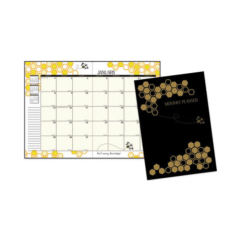 Recycled Honeycomb Monthly Planner, Honeycomb Artwork, 11 X 7, Black/gold Cover, 12-month (jan To Dec): 2025