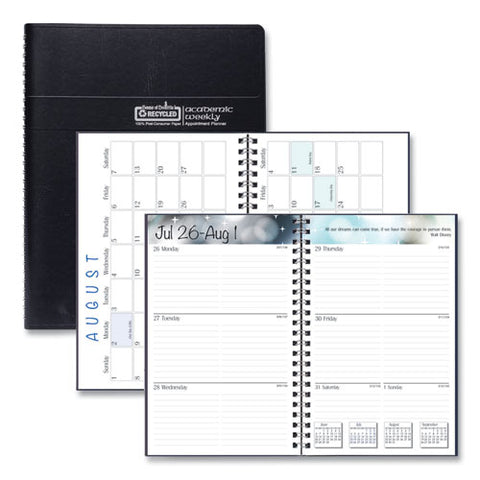 Recycled Academic Weekly/monthly Appointment Planner, 8 X 5, Black Cover, 13-month (aug To Aug): 2024 To 2025