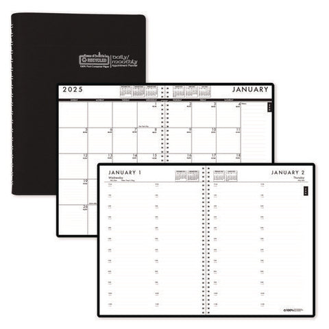 24/7 Recycled Daily Appointment Book/monthly Planner, 10 X 7, Black Cover, 12-month (jan To Dec): 2025