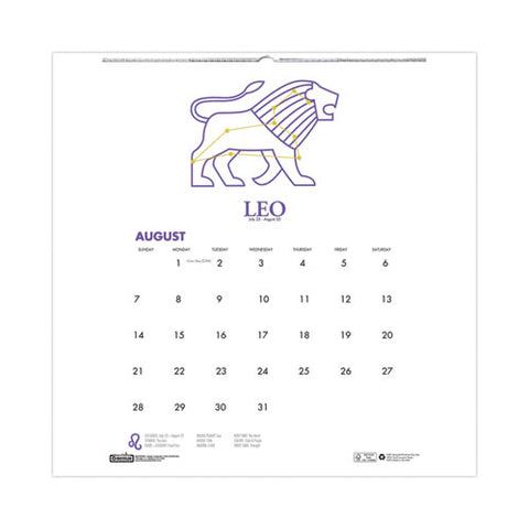 Recycled Academic Zodiac Wall Calendar, 11 X 14, Multicolor Sheets, 12-month (aug To July): 2024 To 2025