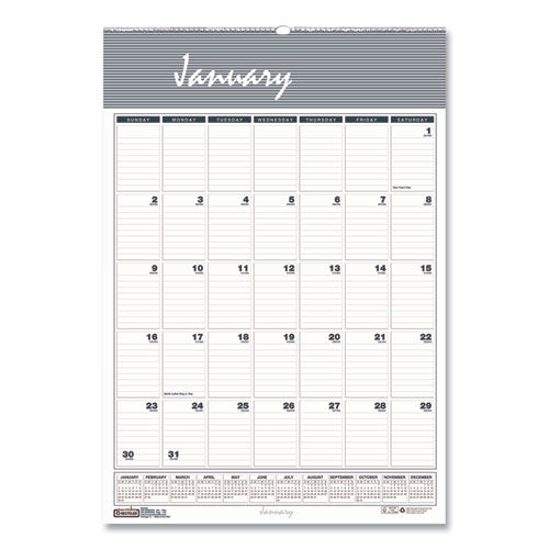 Bar Harbor Recycled Wirebound Monthly Wall Calendar, 8.5 X 11, White/blue/gray Sheets, 12-month (jan-dec): 2025