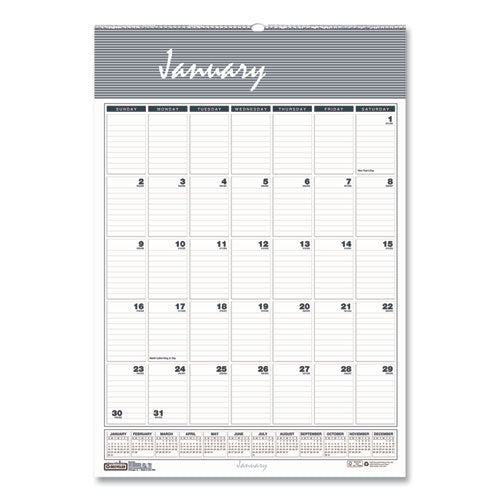 Bar Harbor Recycled Wirebound Monthly Wall Calendar, 12 X 17, White/blue/gray Sheets, 12-month (jan-dec): 2025