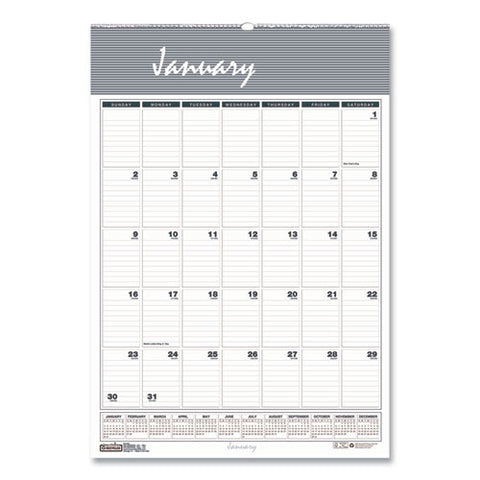 Bar Harbor Recycled Wirebound Monthly Wall Calendar, 12 X 17, White/blue/gray Sheets, 12-month (jan-dec): 2025