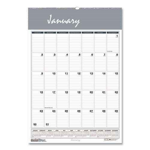 Bar Harbor Recycled Wirebound Monthly Wall Calendar, 15.5 X 22, White/blue/gray Sheets, 12-month (jan-dec): 2025