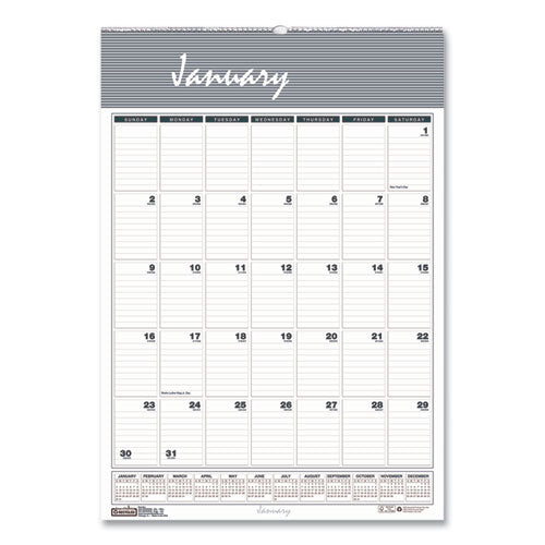 Bar Harbor Recycled Wirebound Monthly Wall Calendar, 22 X 31.25, White/blue/gray Sheets, 12-month (jan-dec): 2025