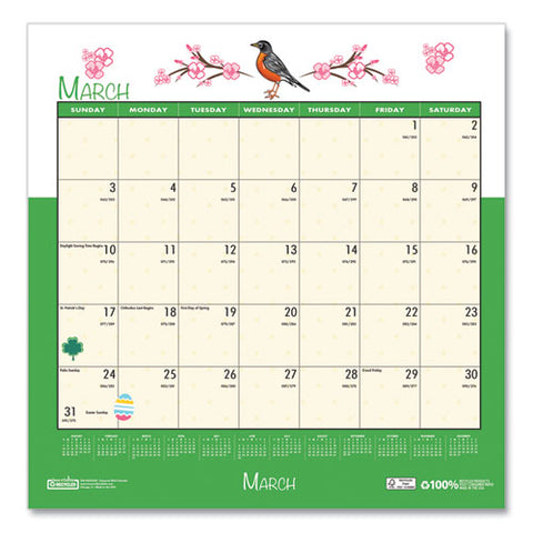 Recycled Seasonal Wall Calendar, Illustrated Seasons Artwork, 12 X 12, 12-month (jan To Dec): 2025